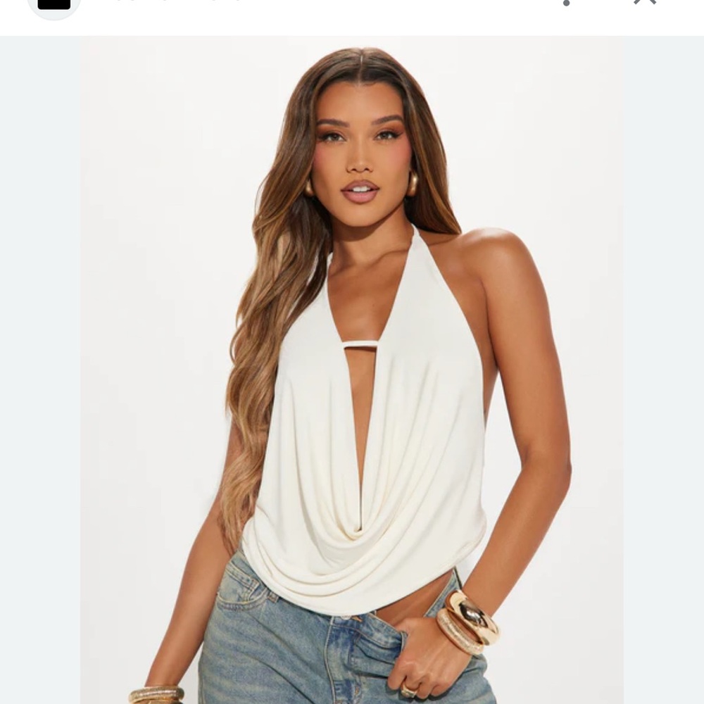 Fashion Nova White Drape Halter Top